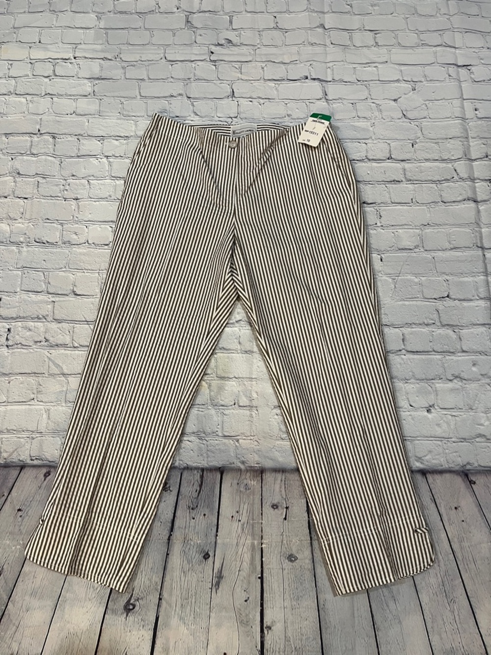 Elliott Lauren Inc. Brown & White Vertical Stripe Chinos